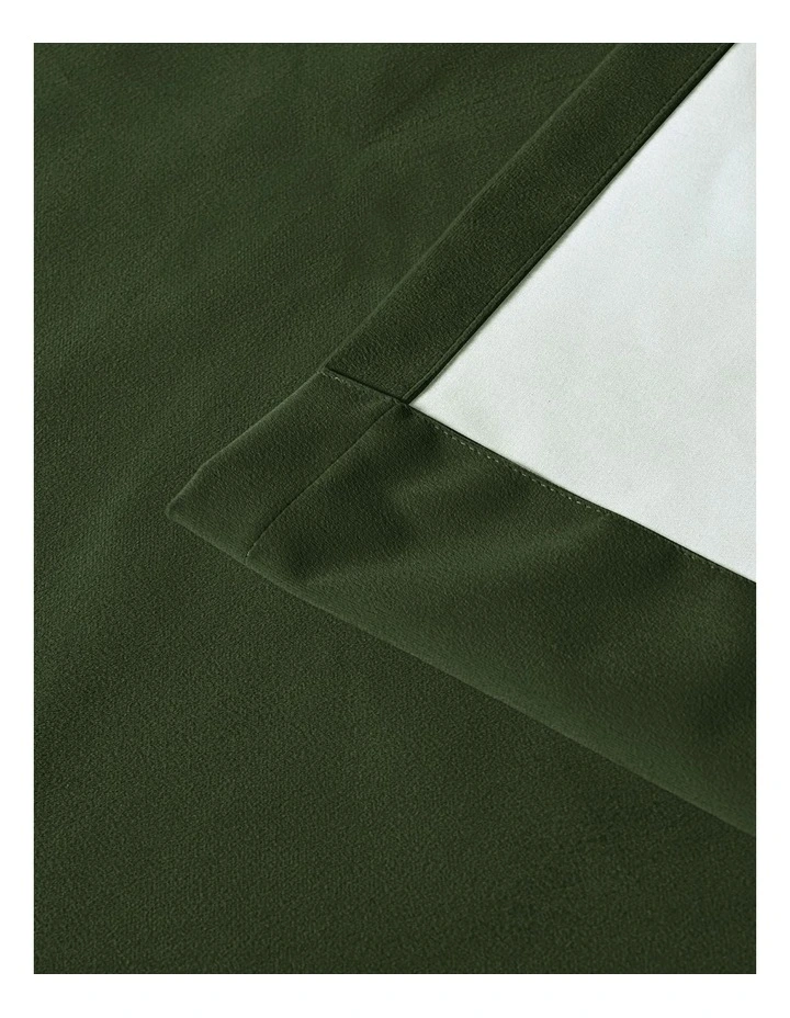 Byron Matte Velvet 100% Blockout S-Fold Curtain in Olive image 3