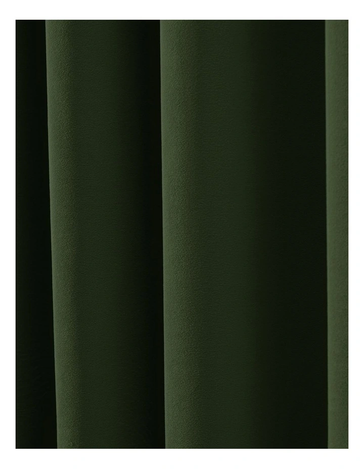 Byron Matte Velvet 100% Blockout S-Fold Curtain in Olive image 5
