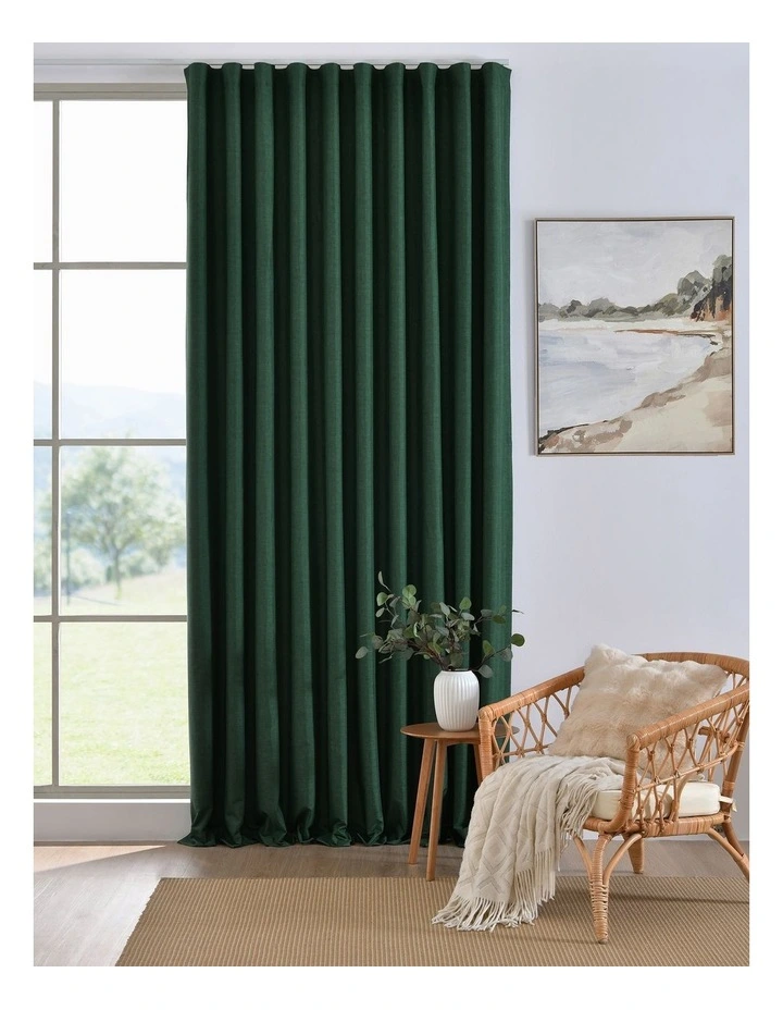 Alva Faux Linen Blockout S-Fold Curtain in Forest Green image 1