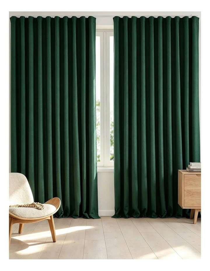 Alva Faux Linen Blockout S-Fold Curtain in Forest Green image 2