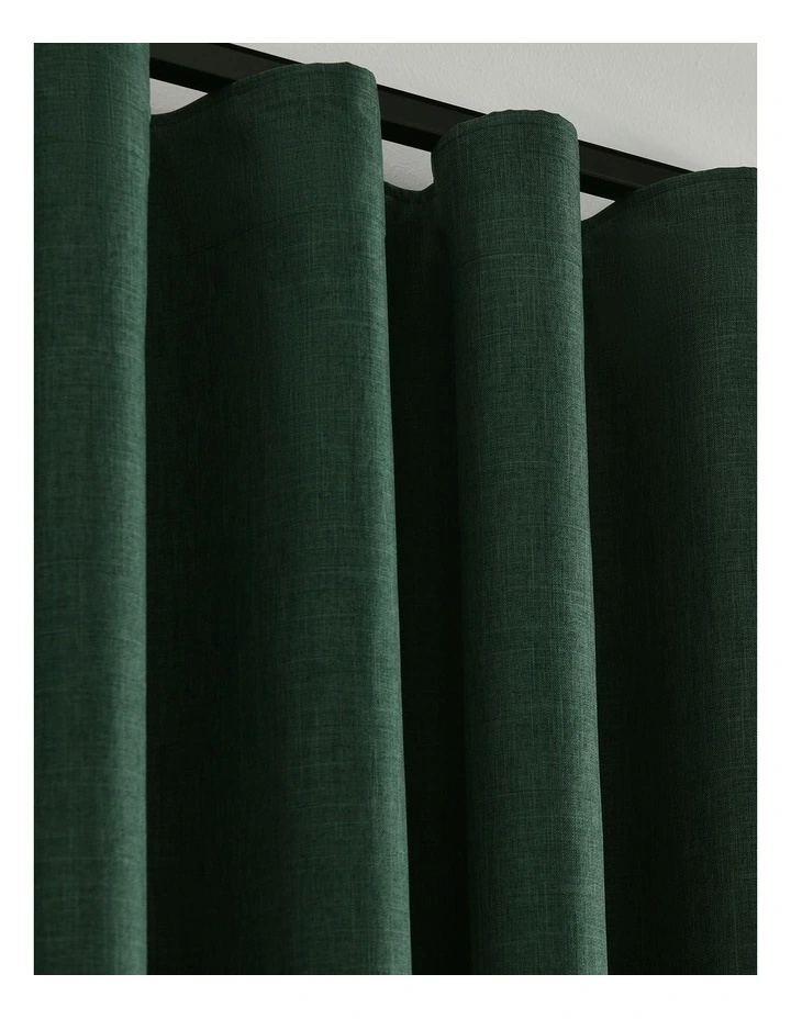 Alva Faux Linen Blockout S-Fold Curtain in Forest Green image 3