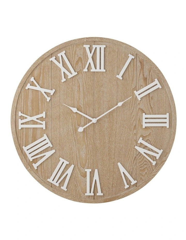 Willow & Silk 60cm Woodgrain Clock w White Roman Numerals 60x3cm image 1