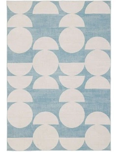 LOOPSIE MALABOU HALF MOONS PRINTED BLUE AND CREAM WASHABLE RUG