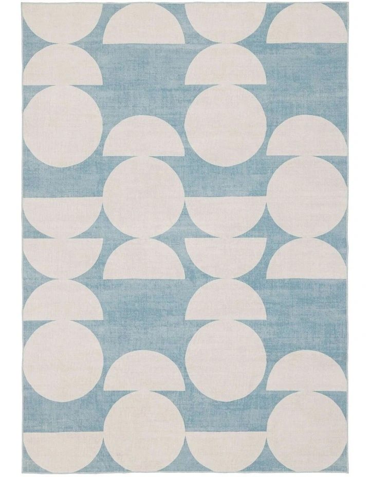 LOOPSIE MALABOU HALF MOONS PRINTED BLUE AND CREAM WASHABLE RUG image 1