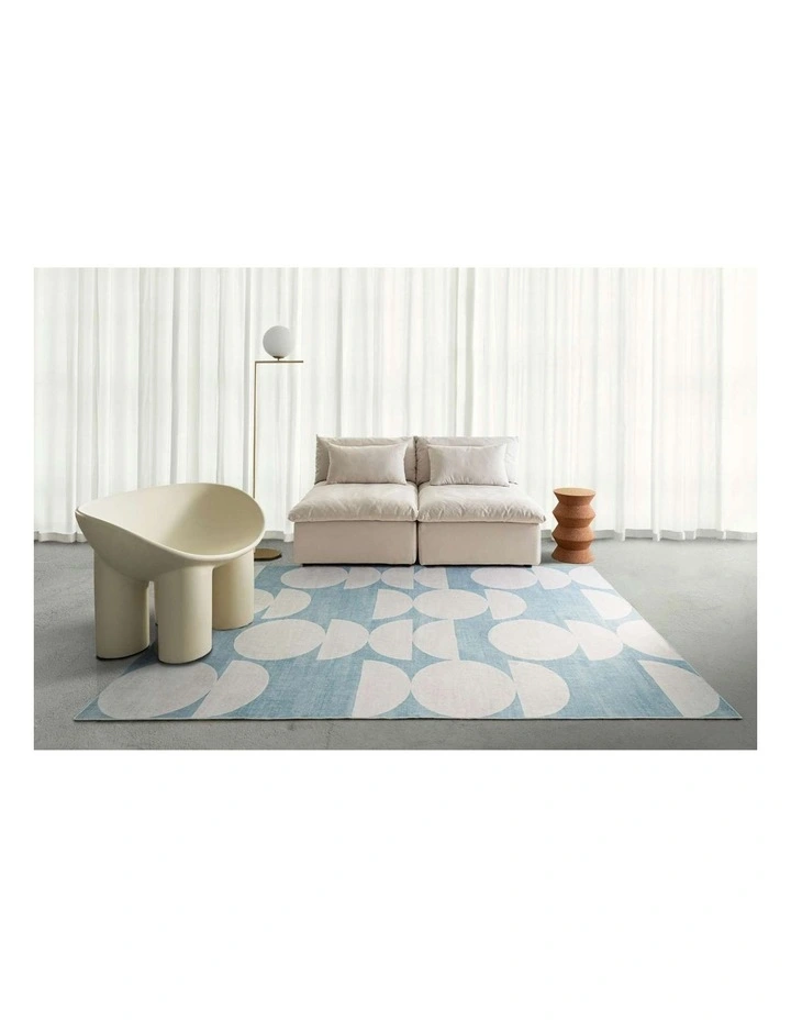 LOOPSIE MALABOU HALF MOONS PRINTED BLUE AND CREAM WASHABLE RUG image 6