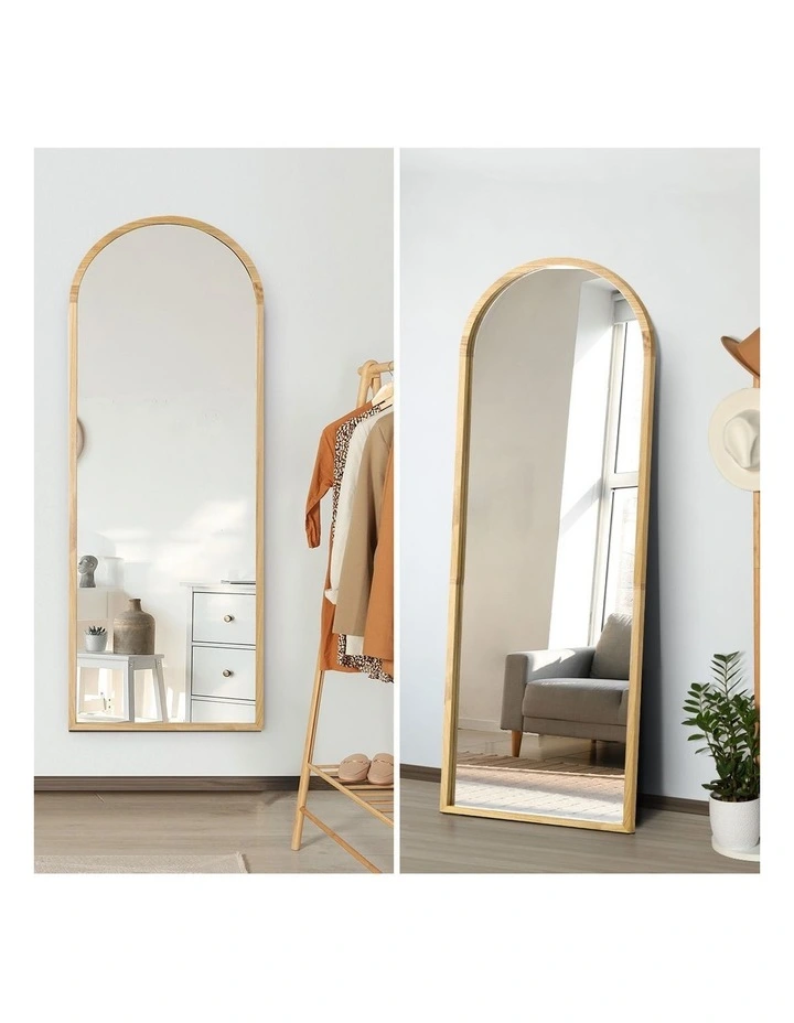 Oikiture Wooden Full Length Mirror 180x70cm Arched Dressing Floor Mirrors image 6