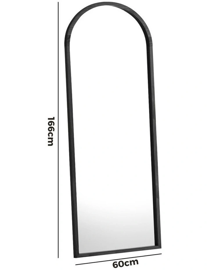 Oikiture Wooden Full Length Mirror 166x60cm Arched Dressing Floor Mirrors Black image 3