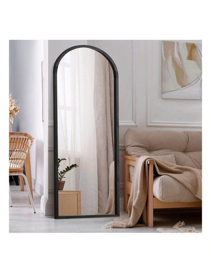 Oikiture Wooden Full Length Mirror 166x60cm Arched Dressing Floor Mirrors Black image 4
