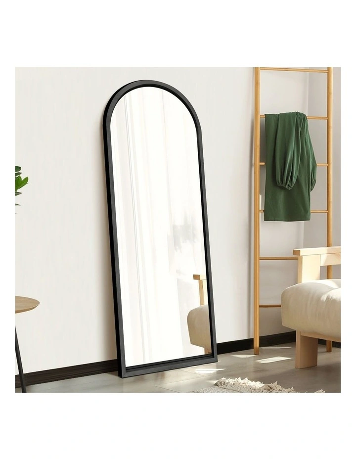 Oikiture Wooden Full Length Mirror 166x60cm Arched Dressing Floor Mirrors Black image 6