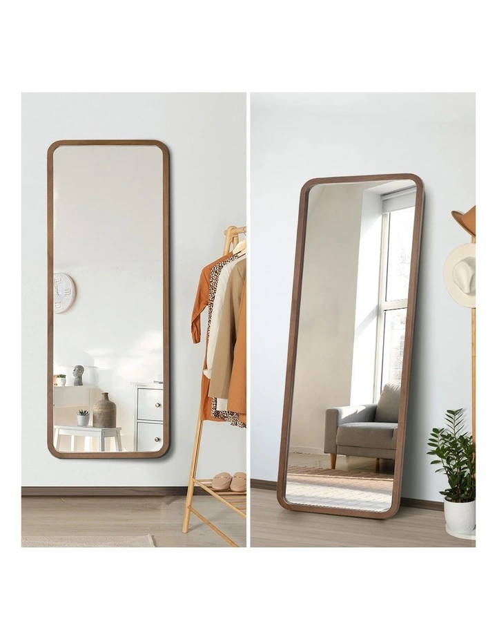 Oikiture Full Length Mirror 180x70cm Rectangle Dressing Floor Mirrors Walnut image 6