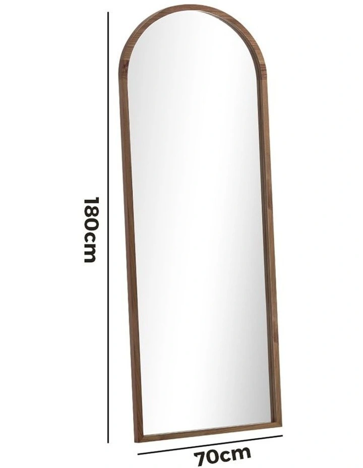 Oikiture Wooden Full Length Mirror 180x70cm Arched Dressing Floor Mirrors Walnut image 3