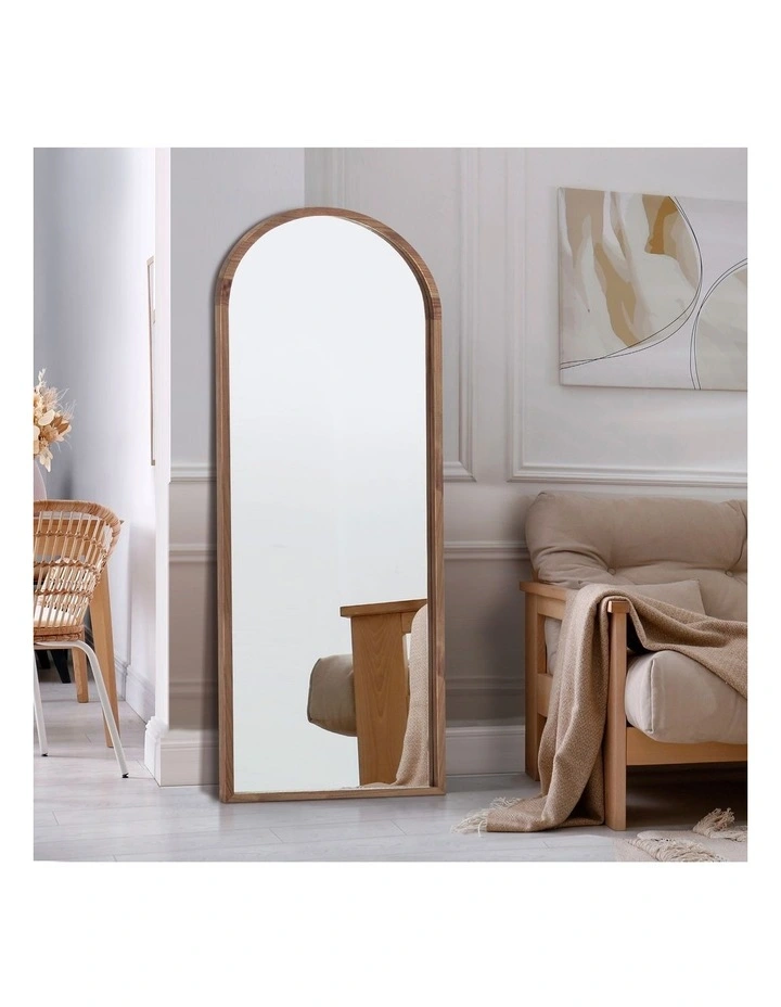 Oikiture Wooden Full Length Mirror 180x70cm Arched Dressing Floor Mirrors Walnut image 4