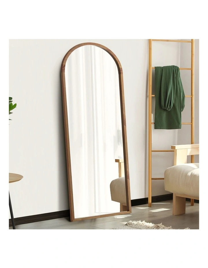 Oikiture Wooden Full Length Mirror 180x70cm Arched Dressing Floor Mirrors Walnut image 5