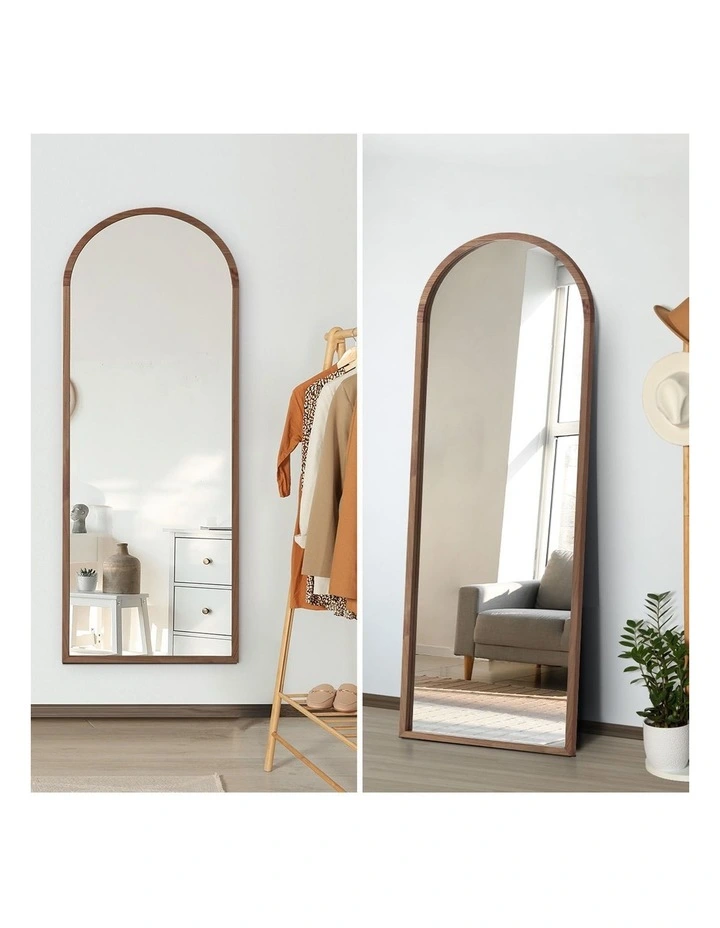 Oikiture Wooden Full Length Mirror 180x70cm Arched Dressing Floor Mirrors Walnut image 6