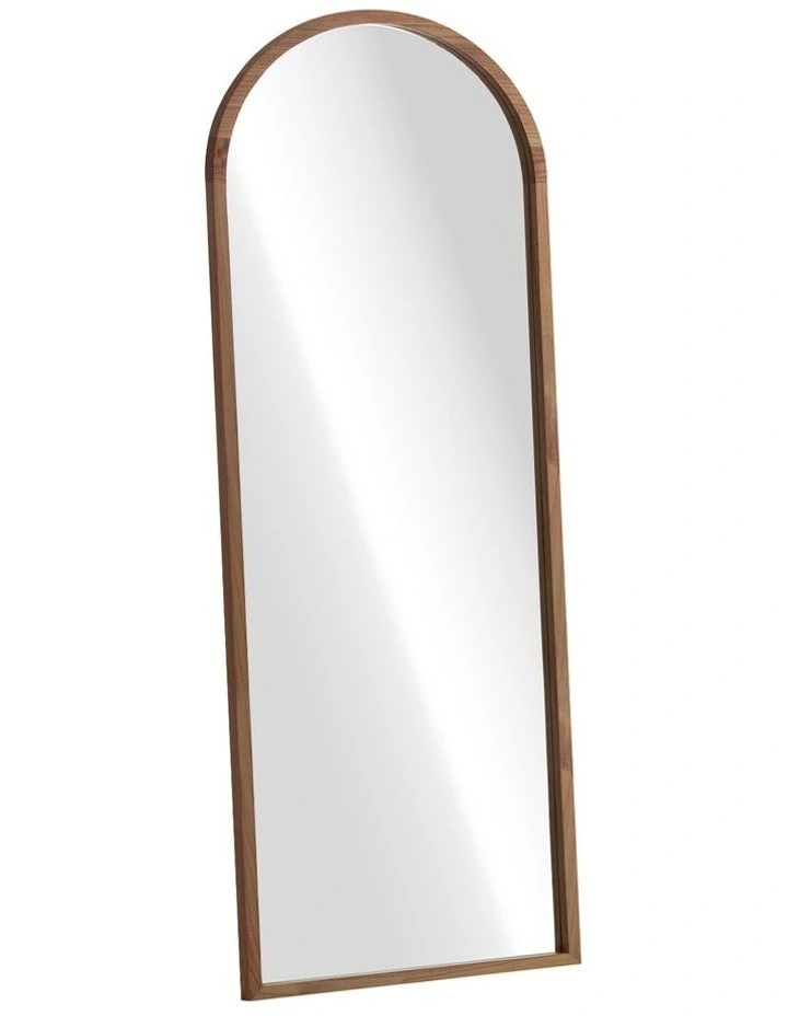 Oikiture Wooden Full Length Mirror 166x60cm Arched Dressing Floor Mirrors Brown image 1