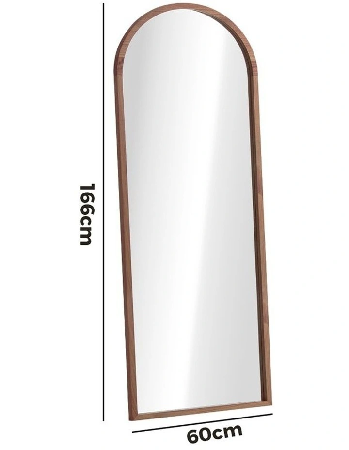 Oikiture Wooden Full Length Mirror 166x60cm Arched Dressing Floor Mirrors Brown image 3