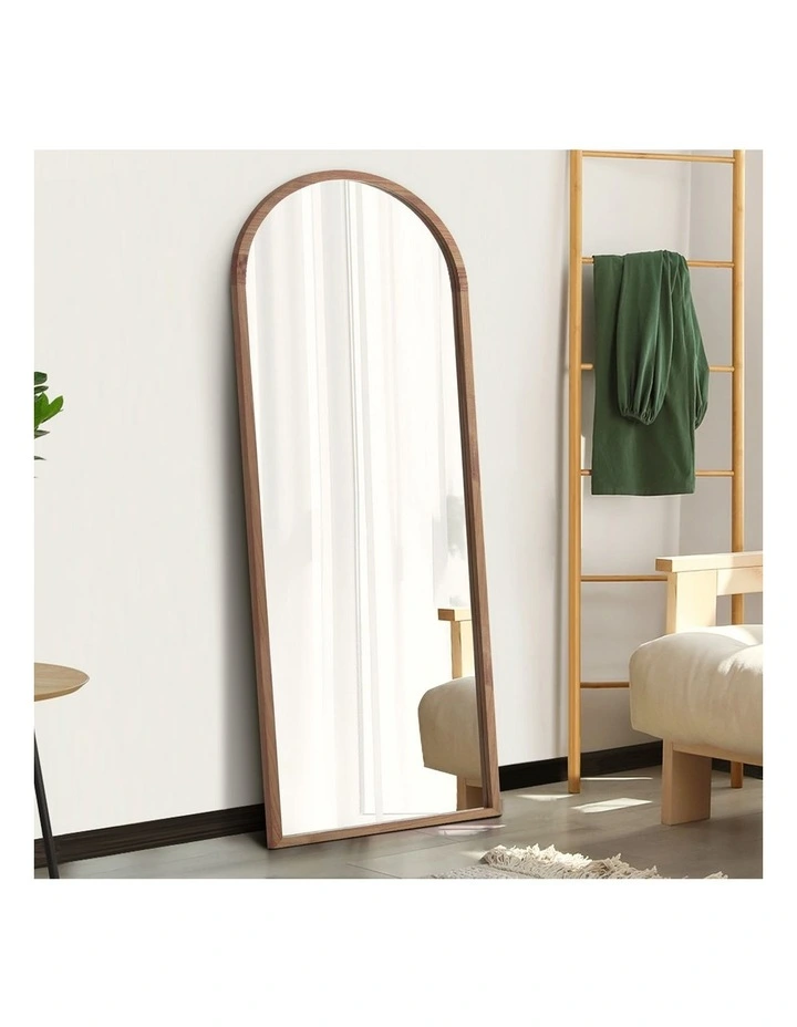 Oikiture Wooden Full Length Mirror 166x60cm Arched Dressing Floor Mirrors Brown image 5