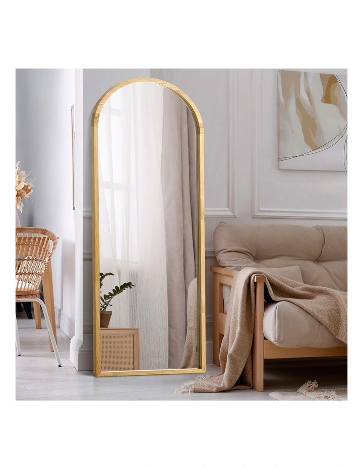 Oikiture Wooden Full Length Mirror 166x60cm Arched Dressing Floor Mirrors image 4