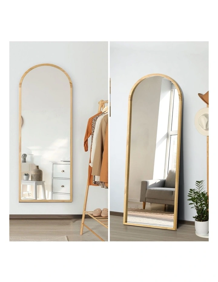 Oikiture Wooden Full Length Mirror 166x60cm Arched Dressing Floor Mirrors image 6
