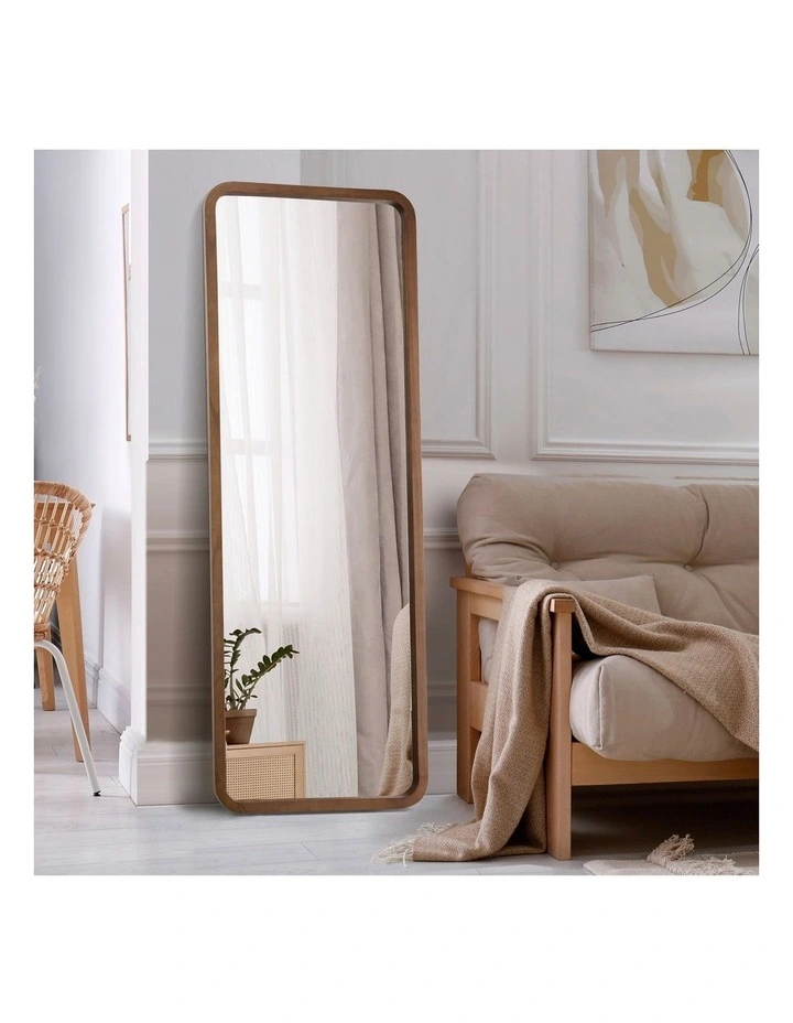Oikiture Full Length Mirror 166x60cm Rectangle Dressing Floor Mirrors Walnut image 4