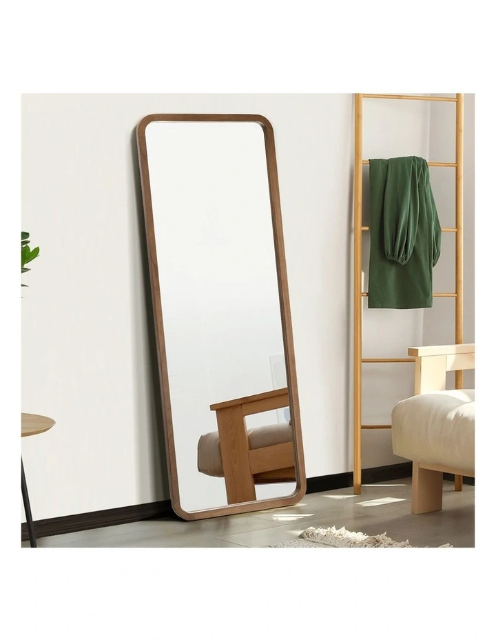 Oikiture Full Length Mirror 166x60cm Rectangle Dressing Floor Mirrors Walnut image 5