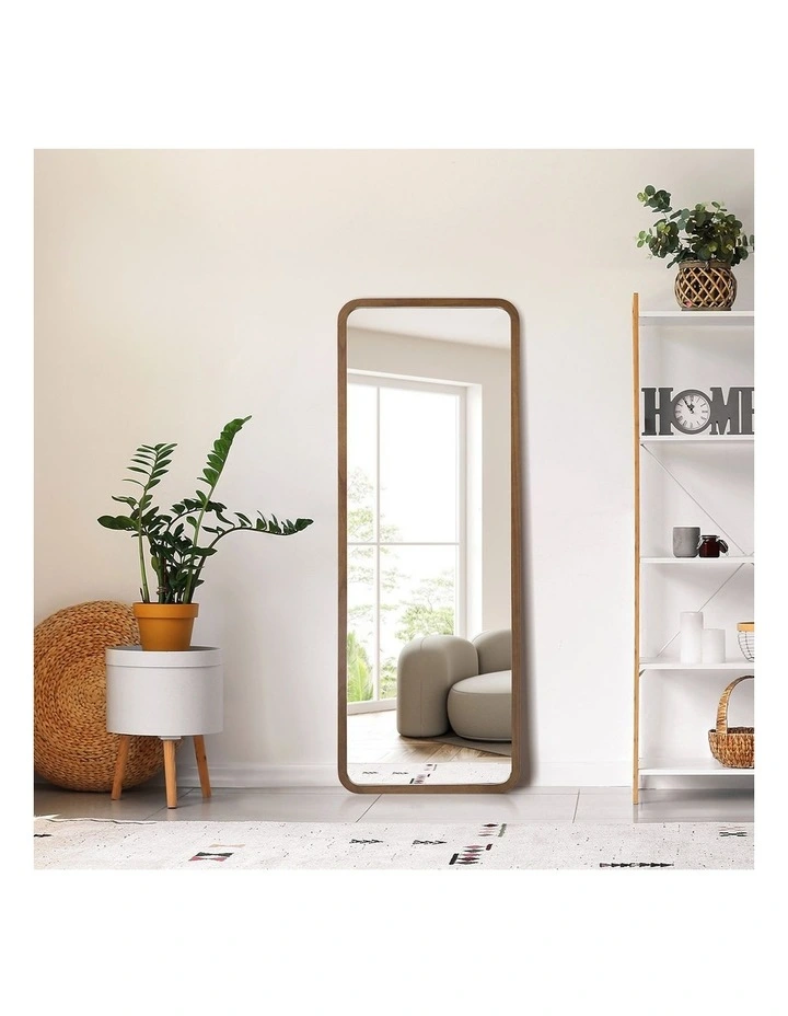Oikiture Full Length Mirror 166x60cm Rectangle Dressing Floor Mirrors Walnut image 7
