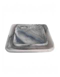Orion Set of 2 Square Trays 20x20x2.5cm Grey Stone Matt