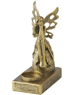 Willow & Silk Tealight Candle Holder Alloy 19.5cm Antique Gold Fairy