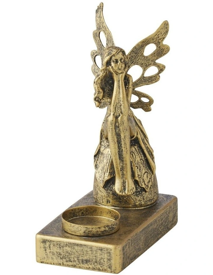 Willow & Silk Tealight Candle Holder Alloy 19.5cm Antique Gold Fairy image 1