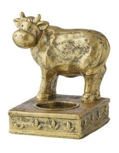 Willow & Silk Tealight Candle Holder Cow Resin 11.5cm Antique Gold