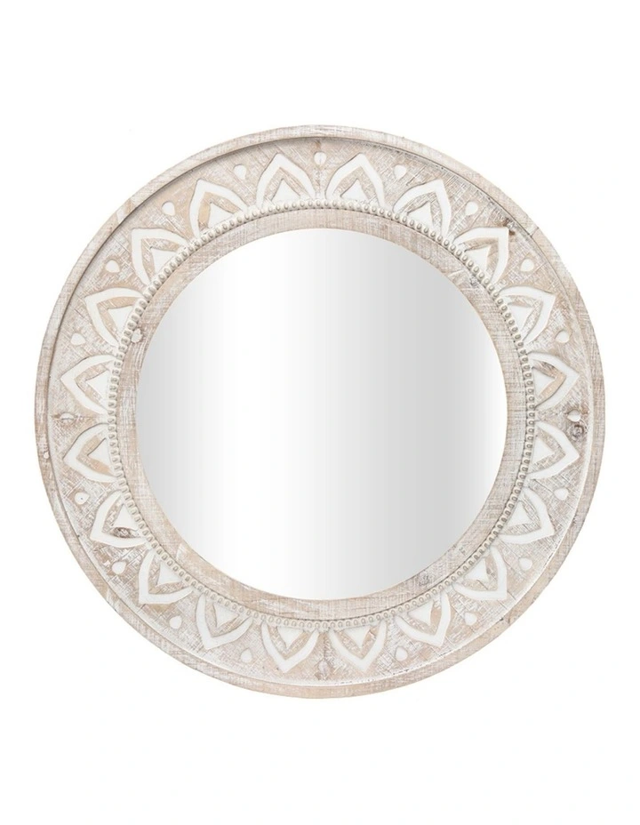 Willow & Silk XL Carved Hamptons-Style Round Mirror image 1