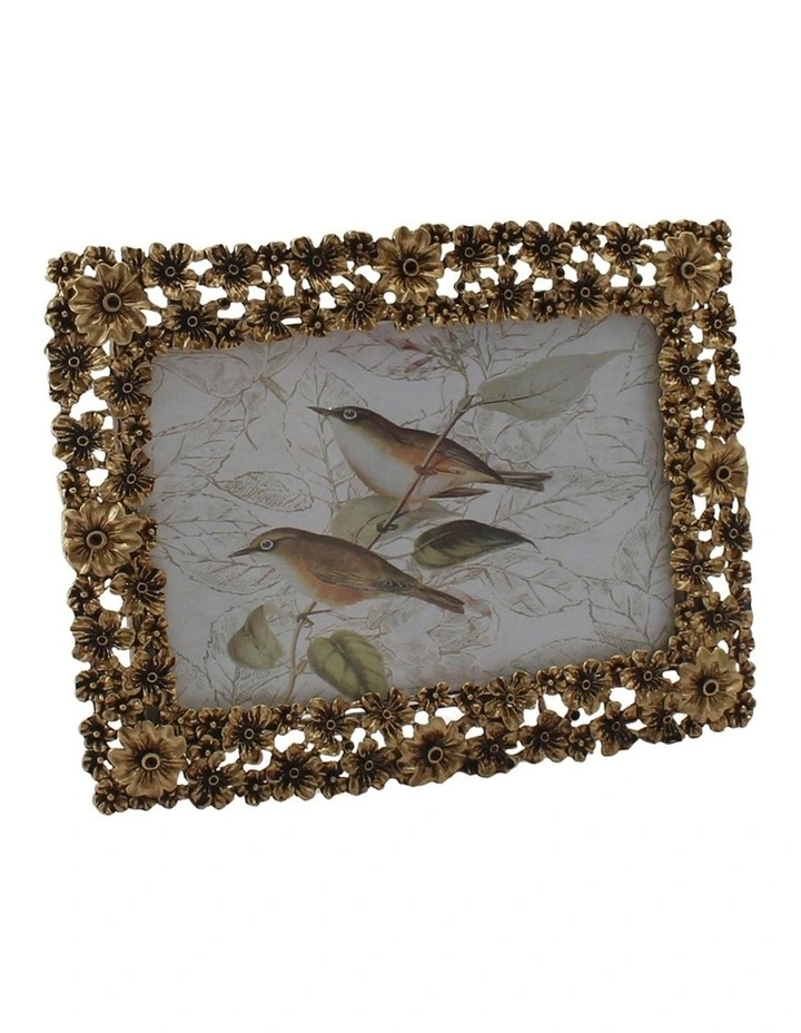 Willow & Silk Photo Frame Alloy/MDF 18cm Antique Gold W/Flowers image 1