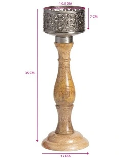 Willow & Silk Wooden Vintage 35cm Bloom Pillar Candle Holder
