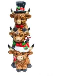 Willow & Silk Stacked Xmas Highland Cows - 11.50*12.20*31.00
