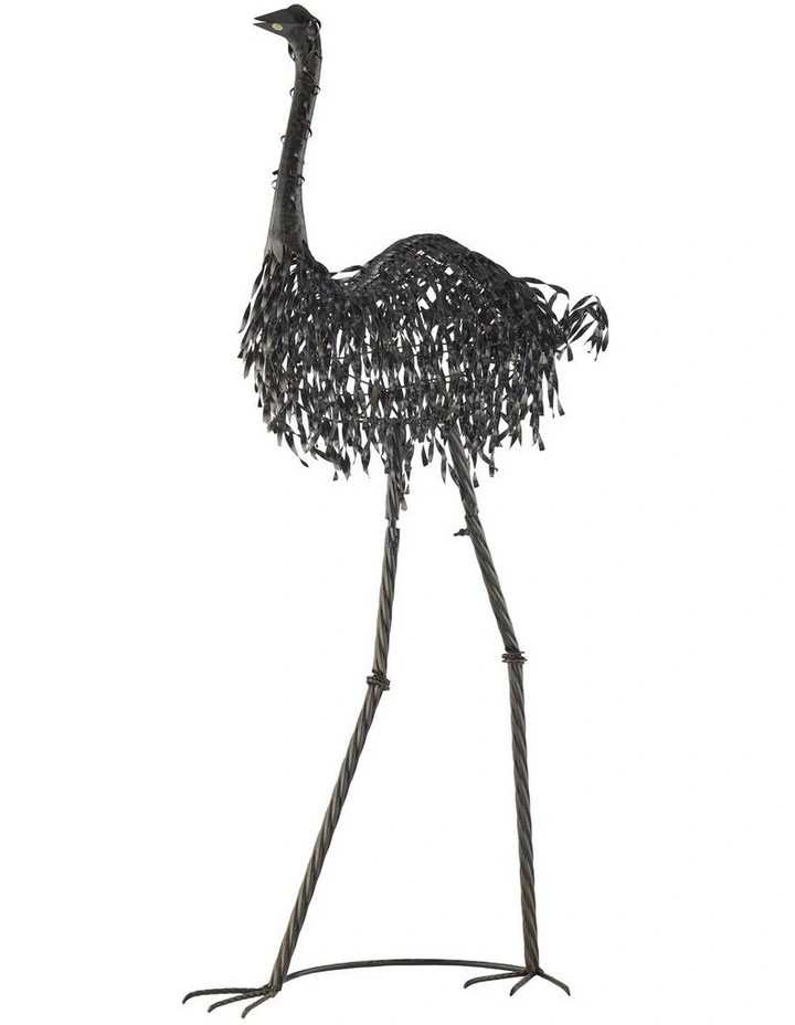 Willow & Silk Emu Garden Ornament Rustic & Black Metal 92cm image 1