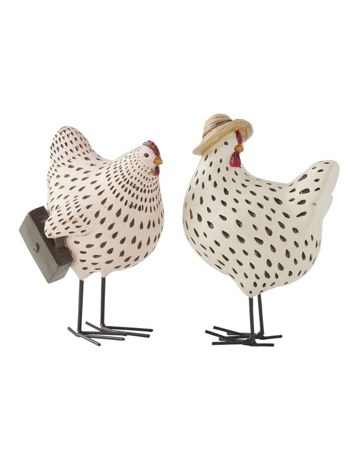 Willow & Silk Set/2 Asst 'Busy' Chooks Ornaments 10x6x15.5/10x6x14.5cm image 1