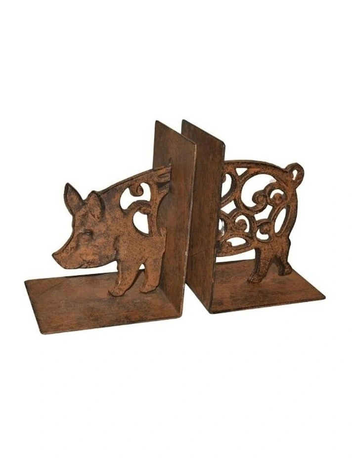 Willow & Silk Cast Iron Fleur Pig Bookends Set 9x11x14cm image 4