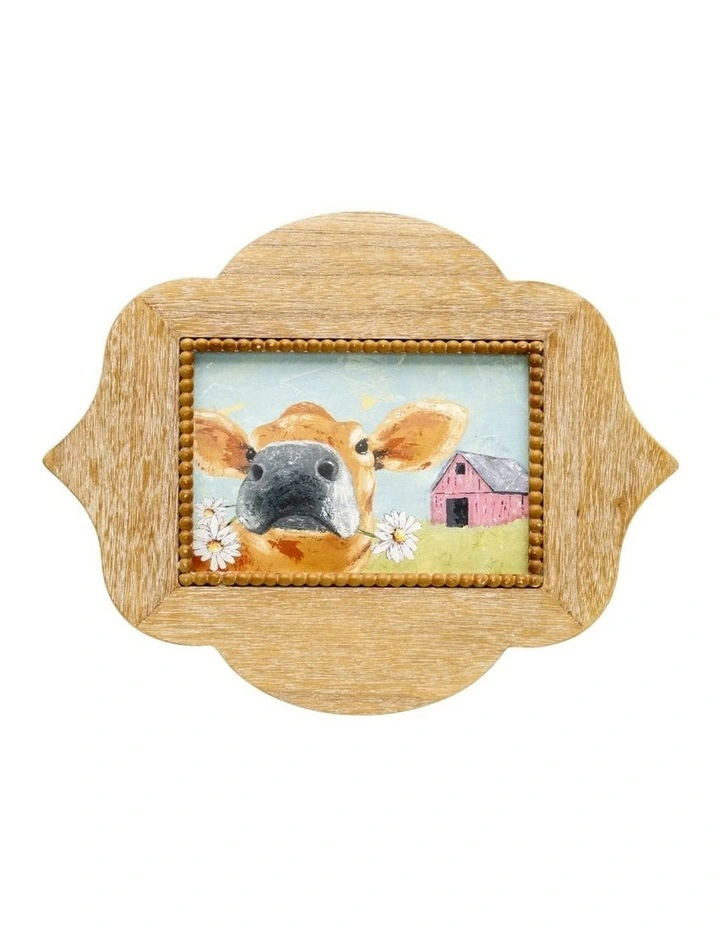 Willow & Silk Wall Art Framed Cow With Daisies 30x2x38cm image 1