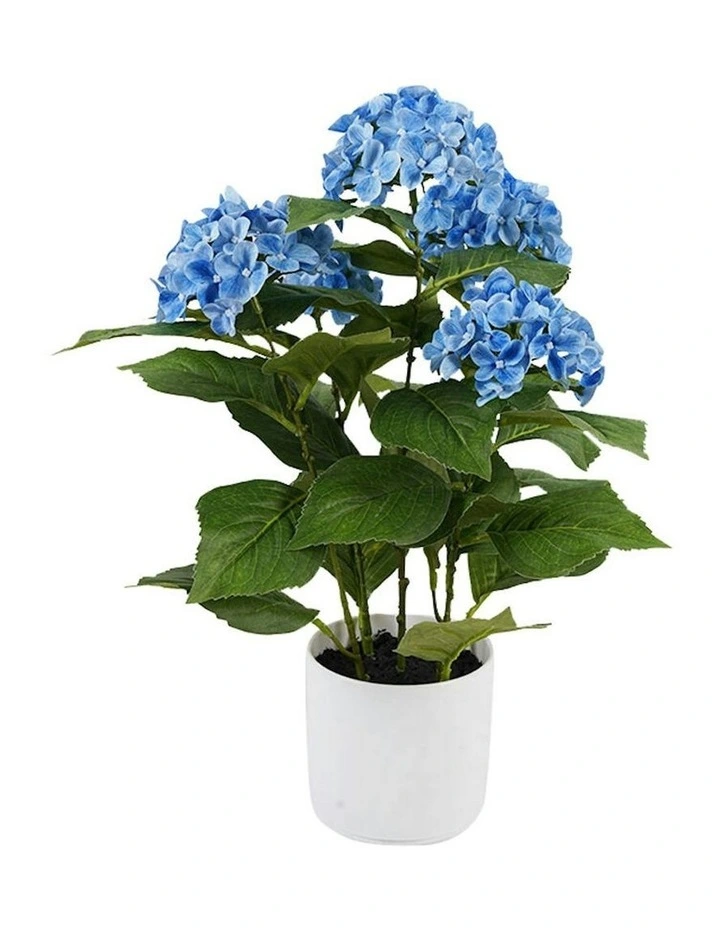 Willow & Silk Potted Artificial Serene Blue Hydrangea 35x35x50cm image 4