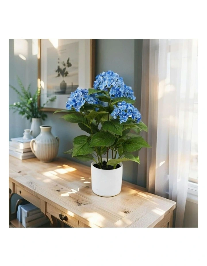 Willow & Silk Potted Artificial Serene Blue Hydrangea 35x35x50cm image 5