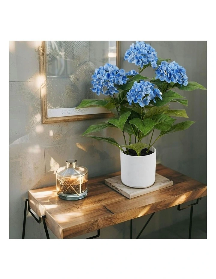 Willow & Silk Potted Artificial Serene Blue Hydrangea 35x35x50cm image 6