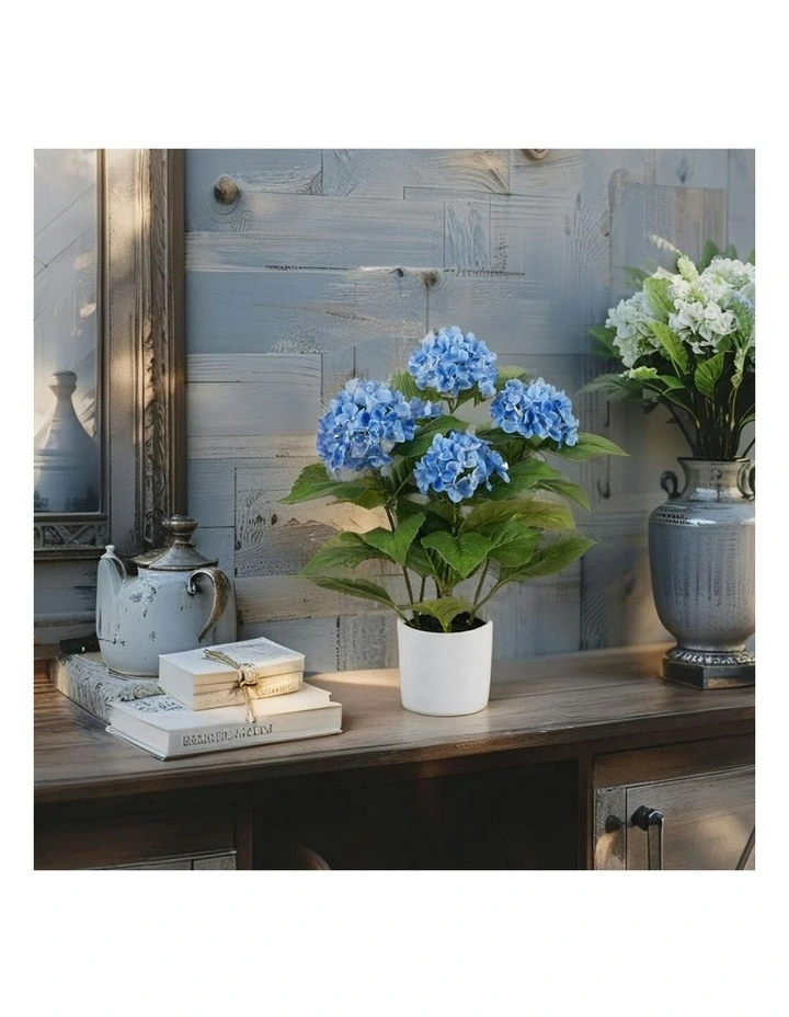 Willow & Silk Potted Artificial Serene Blue Hydrangea 35x35x50cm image 7
