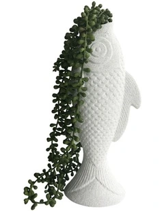 Willow & Silk Ceramic 30cm Contemporary White Fish Vase/ Ornament/ Planter