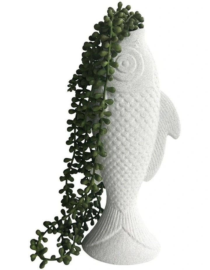 Willow & Silk Ceramic 30cm Contemporary White Fish Vase/ Ornament/ Planter image 1