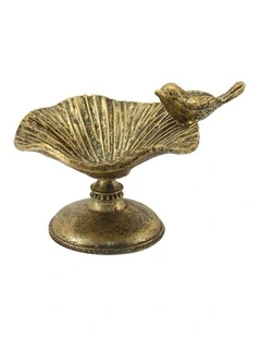 Willow & Silk Ring Holder Vintage Alloy 12cm W/Perched Bird Antique Gold