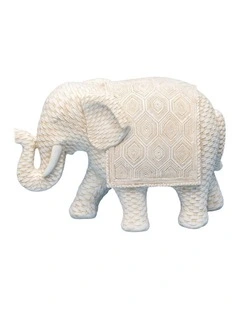 Willow & Silk Decorative Elephant Ornament Woven Look 22.5x10x16cm Off-White
