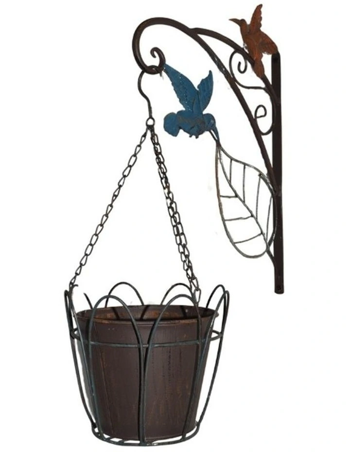 Willow & Silk Hanging Potplanter with Pot, Wall Bracket and Hummingbirds image 1