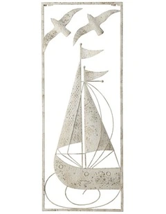 Willow & Silk Metal 90cm Distressed Finish Sail Boat w/ Seagulls Wall Art