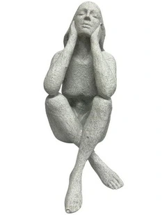 Willow & Silk Lady Ornament/Figurine Elbows On Knees 23cm Textured White