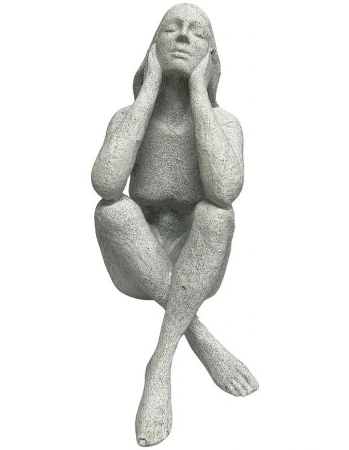 Willow & Silk Lady Ornament/Figurine Elbows On Knees 23cm Textured White image 1
